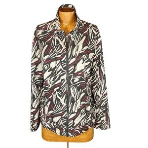 Peck & Peck Black and White Full Sip Zebra Print Windbreaker with‎ Red Accents